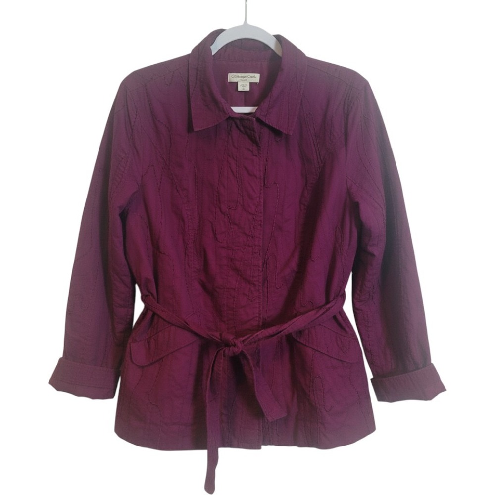 Coldwater Creek Classic Purple Embroidered Tie Waist Field Jacket Womens 16 Boho